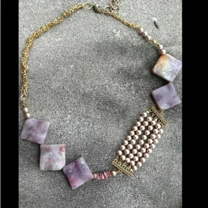 Handmade pearl stone chain necklace